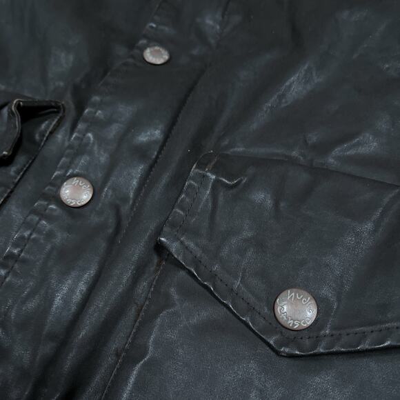 Nudie Jeans Co. Waxed Cotton Resin Hooded Parka Jacket Quilted Lining Sz Medium - Picture 9 of 10
